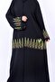 Premium Nida Embroidered Abaya with Green & Bronze Cutout Leaf Detail - 2