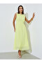 Yellow Sleeveless Pleated A-Line Midi Dress - 3