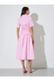 Pink Gathered Casual Shirt Midi Dress - 5