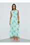 Green Floral Draped A-Line Maxi Dress - 3