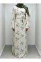 Cream Printed Maxi Dress with Kimono Sleeves - 5