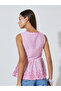 Pink Striped Embroidered Sleeveless Peplum Top - 4