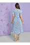 Cuffed Sleeves Pokka Dot Pleated A-Line Midi Dress - 4