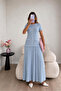 Shimmering Pocketed Pleated Short Sleeve Maxi Dress
