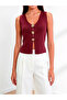 Burgundy Sleeveless Knit Top with Floral Buttons