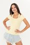 Yellow Ultra Soft, Lace-Up, 95% Natural Viscose, No Visible Lines, Fully Stretchable, Short Sleeve T-Shirt Blouse - 3