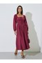Burgundy Cotton Embroidered Smocked Midi Dress - 3