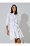 Off White Cotton Schiffli 3/4 Sleeves Mini Dress