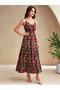 Red Floral Print Strappy Maxi Dress - 8