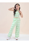 Girls Green Checked Halter Neck Top and Pants Set