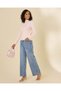 Women Blue Wide Leg Belted Jeans - 5