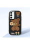 Samsung Galaxy S23 Fe Compatible Case Camera Protector Black Silicone Couple Phone Case with Bear Pattern