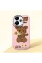 Redmi 13 Compatible Case Camera Protector Pink Silicone Couple Phone Case with Bear Pattern