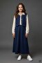 Navy Blue Girl's Zero Sleeve Vest Shirt Collar Dress Set 24751 - 4