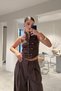 Tweed Vest with Zipper Detail - Brown - 6