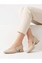 Desc 02 Women's Cream Thick Heel Thin Strap Buckle Detail Low Comfortable Fit Heeled Ballerina Casual Shoes - 6