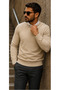 Men's Daily Trend Crew Neck Cream Knitwear Sweater - 5