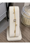 316L Stainless Steel Gold Color Minimal Women's Bracelet with Zircon Stone Detail - 2