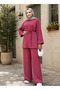 Women's Islamic Clothing Modal Fabric Tie-Strap Detailed Crew Neck Top and Bottom Set - 2