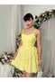 Women's Sari Strap Mini Dress with Sweetheart Neckline and Layered Chiffon Skirt - 5