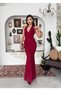 Women's Burgundy Lace Halter Neck V-Neck Strapless Look Long Event Dress - 8