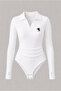 Steed Polo Collar Embroidered Drawstring Detailed Bodysuit with Finger Loop Detail