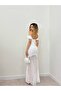 Women's White Lace Detailed Off-The-Shoulder Asymmetrical Cut Long Evening Dress - 4