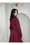 Women's Burgundy Poplin Shirt Collar Long Sleeve Buttoned Cover Detailed Midi Dress - 5