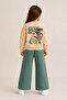 Girl's Front and Back Printed Two-Thread Brushed Sweatshirt Wide-Leg Sweatpants Set - 2