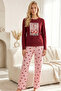 Burgundy Patterned Cotton Lycra Crew Neck Knitted Pajama Set26240288 - 2