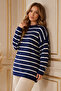 Striped Knitwear Tunic R6038 Navy Blue - 2