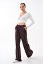 Women's Wide Leg Single Bottom Sweatpants with Staple Detail on the Sides 265174 -