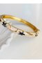 Steel Bracelet - Black Flowers and Cream Mineral Yellow Vine Pattern Clamp Bracelet - 2
