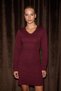 Odovio Women's V-Neck Drawstring Detailed Stretchy Fabric Short Burgundy Dress