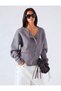 Cross Button Detailed Off-Shoulder Knitwear Oversized Women's Cardigan