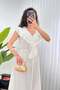 Women's White Midi V-Neck Ruffle Detailed Woven Dress with Elastic Waist - 3