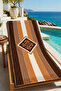 Retro Coffee Striped Geometric Emblem Patterned 70X150 Beach Towel - Digital Printed Bath Towel