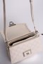 Stylish Design Women's Hand and Shoulder Bag with Quilted Embroidery, Stone and Logo Detail, Cream Color - 4