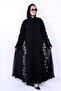 Embroidered Nida Abaya with Chiffon Cutwork & Silver Bead Handwork - 2