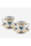 Flores White Gold Gilded Blue Butterfly Porcelain Coffee Cup Set 100 ml - 3