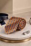 Orange Motif Pattern Italian Silk Pleated Tie Est251 - 2