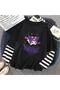 Mi̇ngalondon Kuromi Purple Printed Fake Sleeves Unisex Black T-Shirt - 2