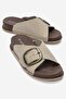 Single Buckle Women's Slippers Beige