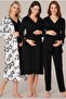 Women's Black Patterned Lace Long Sleeve Maternity Nightgown Pajama Set - 2
