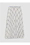Blue Elastic Waist Belted Diamond Patterned Skirt - 2