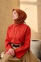 Thin Cotton Soft Scarf Olive-Tile-Oxide Brown Patterned Breathable Tok Duruşlu 90X90 - 5