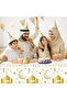 3 قطع من مفارش طاولة رمضان، غطاء طاولة زخرفي لعيد مبارك، تصميم مسجد ذهبي، أسود وأبيض - 5