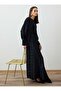 Asymmetrical Cut Gold Sleeve Accessory Detailed Hijab Dress - Black - - 5