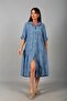 Women's Italian Cotton Pocket Embossed Embroidered Sequined Oversize Long Dress - 3