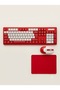 Red Wireless Jedel Keyboard Mouse Combo 3-in-1 Set with Free Mouse Pad 2.4GHz Silent Ergonomic Office Desk Set, Gaming Combo